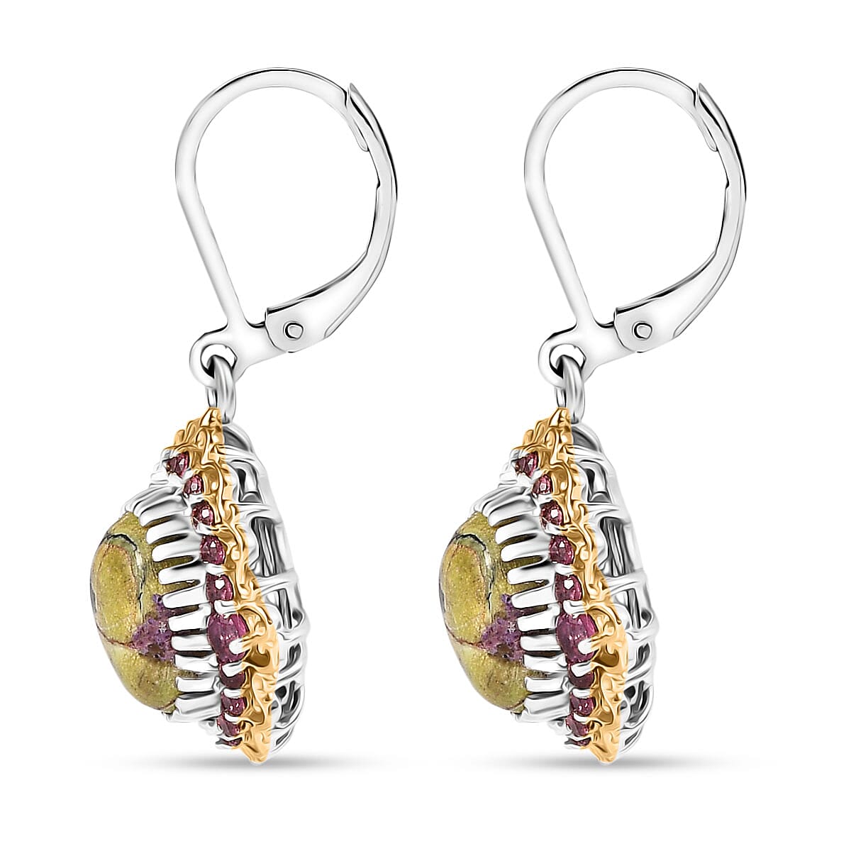 EverTrue Tasmanian Stichtite and Orissa Rhodolite Garnet 6.80 ctw Earthborn Crown Earrings in 18K YG Plated and Platinum Bond