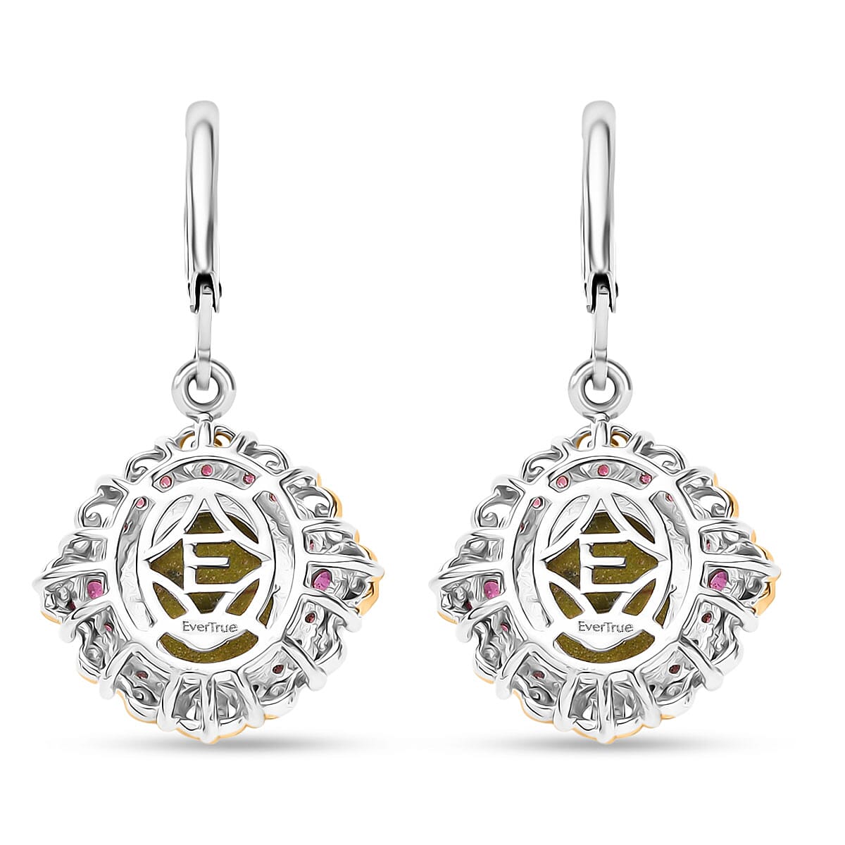 EverTrue Tasmanian Stichtite and Orissa Rhodolite Garnet 6.80 ctw Earthborn Crown Earrings in 18K YG Plated and Platinum Bond