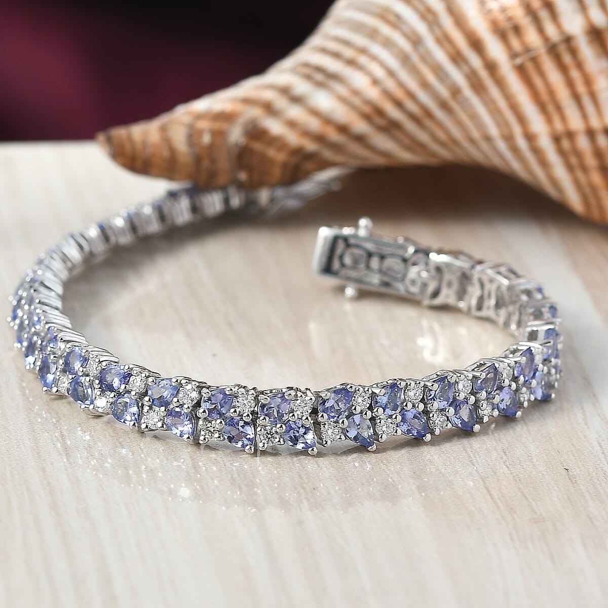 D'Joy Tanzanite and Moissanite 14.75 ctw Blue Sky in Night Bracelet in Rhodium Over Sterling Silver (8.00 In) image number 1