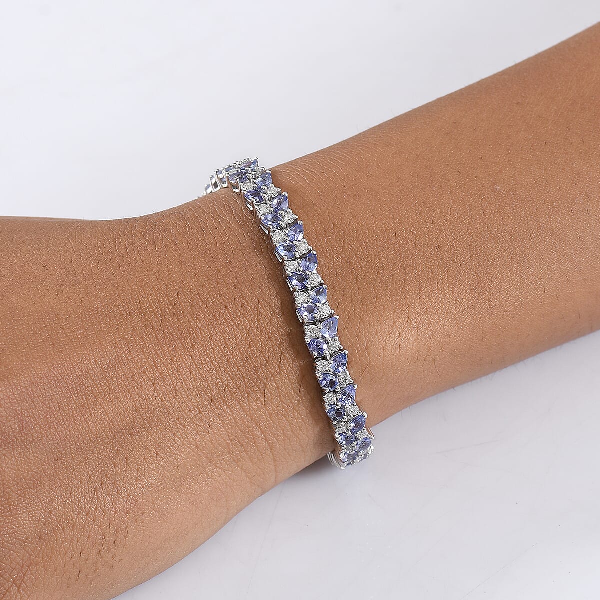 D'Joy Tanzanite and Moissanite 14.75 ctw Blue Sky in Night Bracelet in Rhodium Over Sterling Silver (8.00 In) image number 2