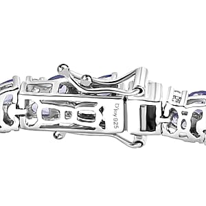 D'Joy Tanzanite and Moissanite 14.75 ctw Blue Sky in Night Bracelet in Rhodium Over Sterling Silver (8.00 In)