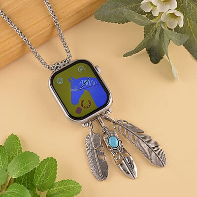 S9 Smart Multi-functional Silver Smart Watch with White Silicone Strap and Feather Pendant Necklace (36 Inches) in Silvertone