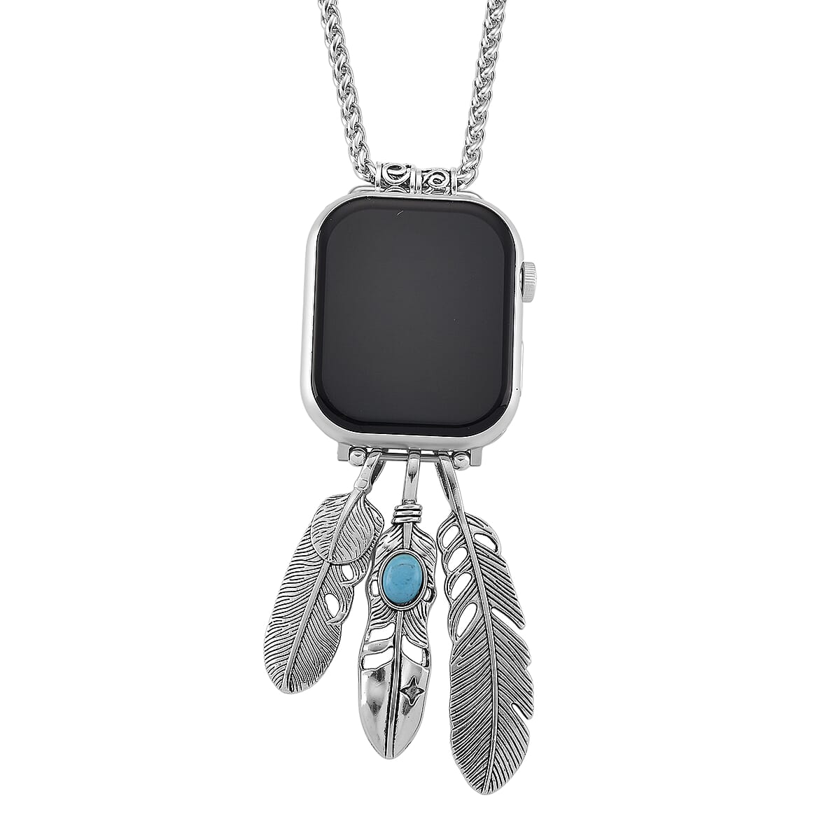 S9 Smart Multi-functional Silver Smart Watch with White Silicone Strap and Robot Pendant Necklace (36 Inches) in Silvertone image number 5