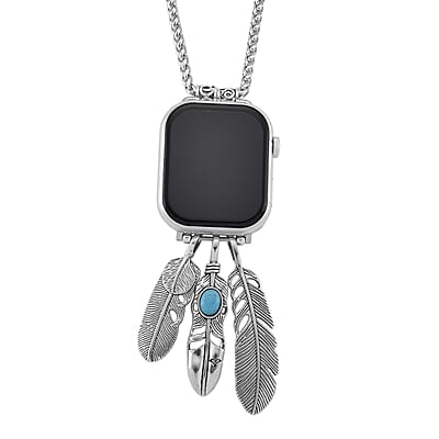 S9 Smart Multi-functional Silver Smart Watch with White Silicone Strap and Feather Pendant Necklace (36 Inches) in Silvertone