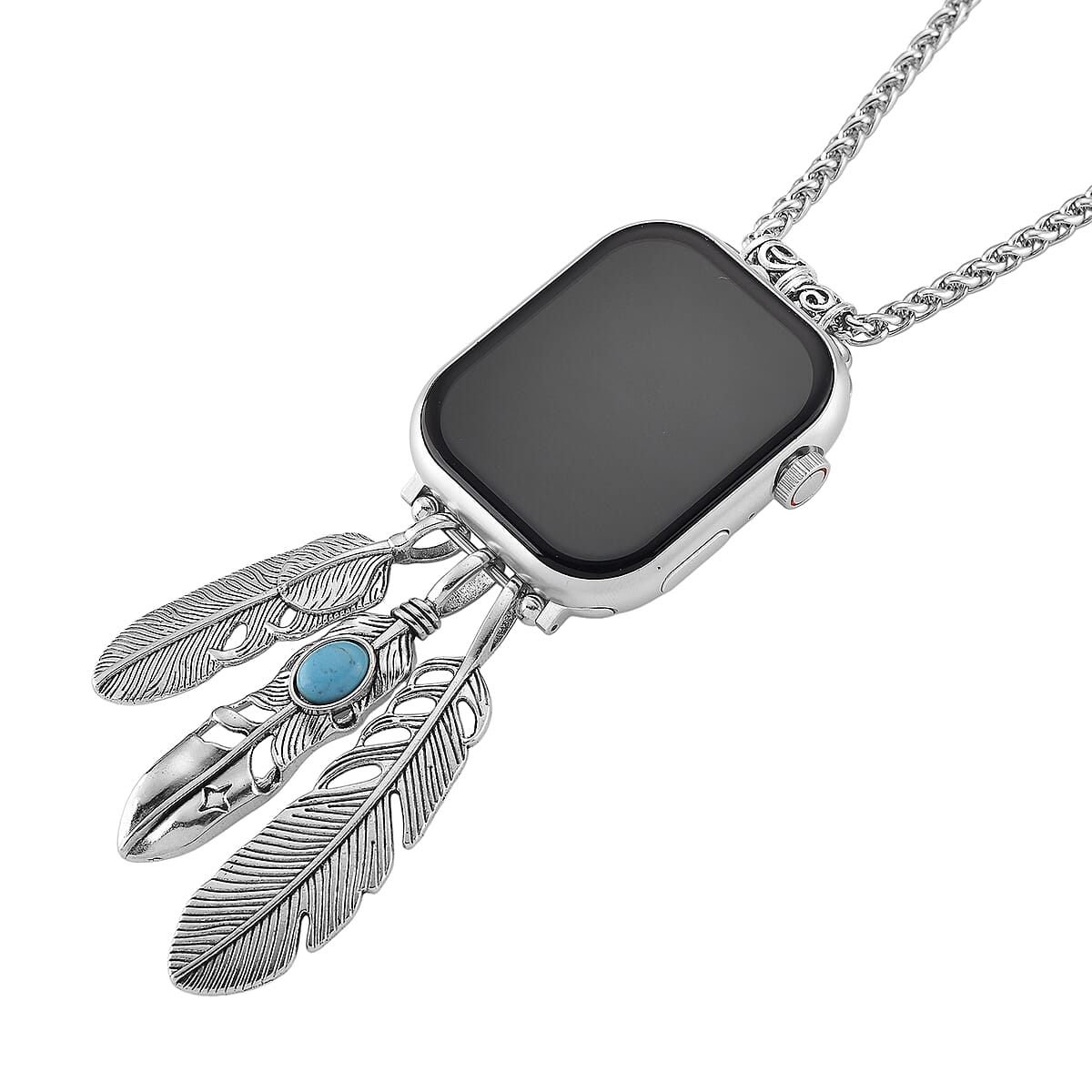 S9 Smart Multi-functional Silver Smart Watch with White Silicone Strap and Robot Pendant Necklace (36 Inches) in Silvertone image number 6