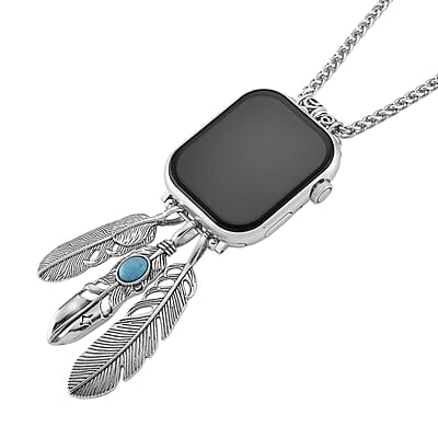 S9 Smart Multi-functional Silver Smart Watch with White Silicone Strap and Feather Pendant Necklace (36 Inches) in Silvertone
