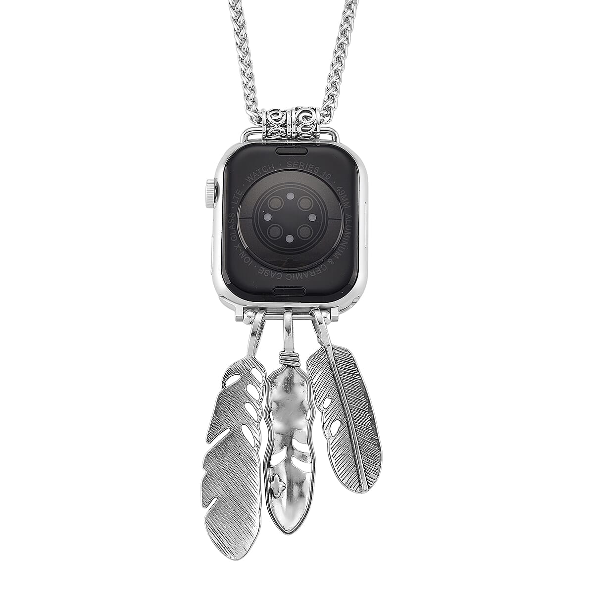 S9 Smart Multi-functional Silver Smart Watch with White Silicone Strap and Robot Pendant Necklace (36 Inches) in Silvertone image number 7