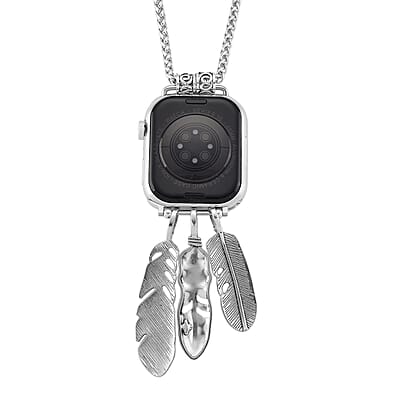 S9 Smart Multi-functional Silver Smart Watch with White Silicone Strap and Feather Pendant Necklace (36 Inches) in Silvertone