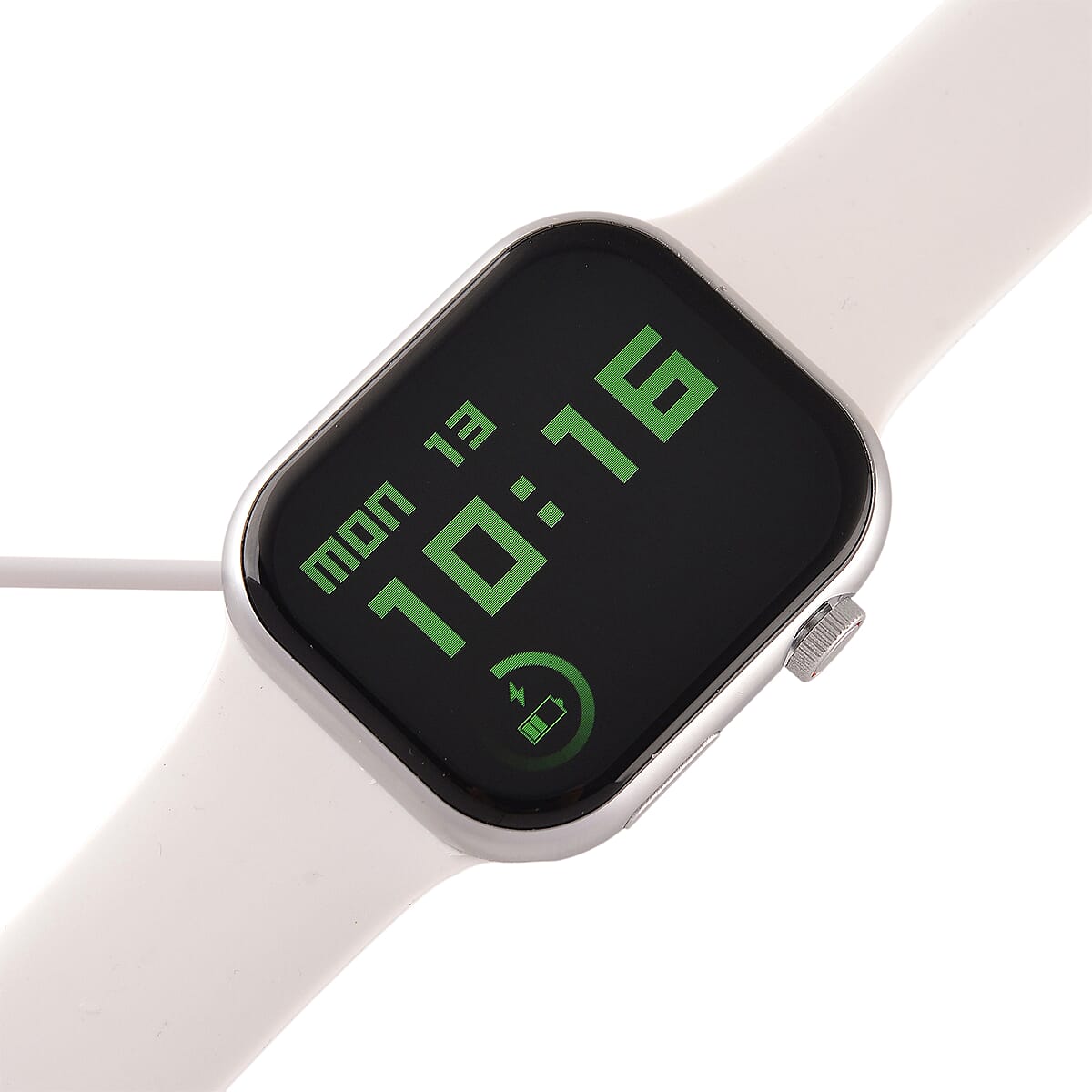 S9 Smart Multi-functional Silver Smart Watch with White Silicone Strap and Robot Pendant Necklace (36 Inches) in Silvertone image number 11