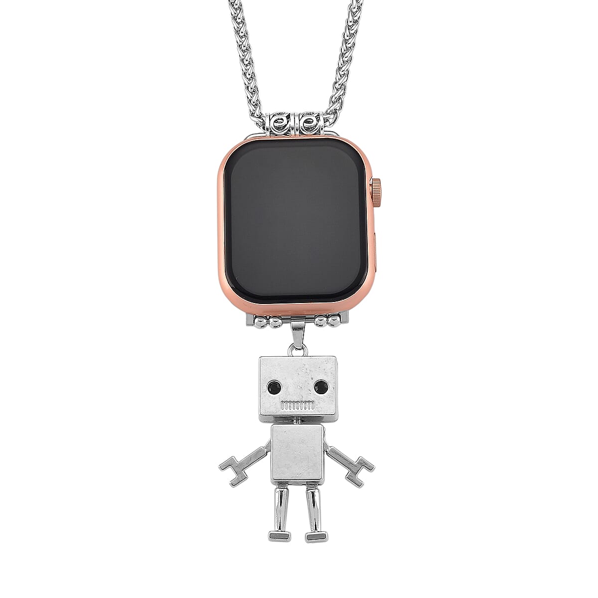 S9 Smart Multi -functional Rose Gold Smart Watch with Pink Silicone Strap and Robot Pendant Necklace (36 Inches) in Silvertone image number 5