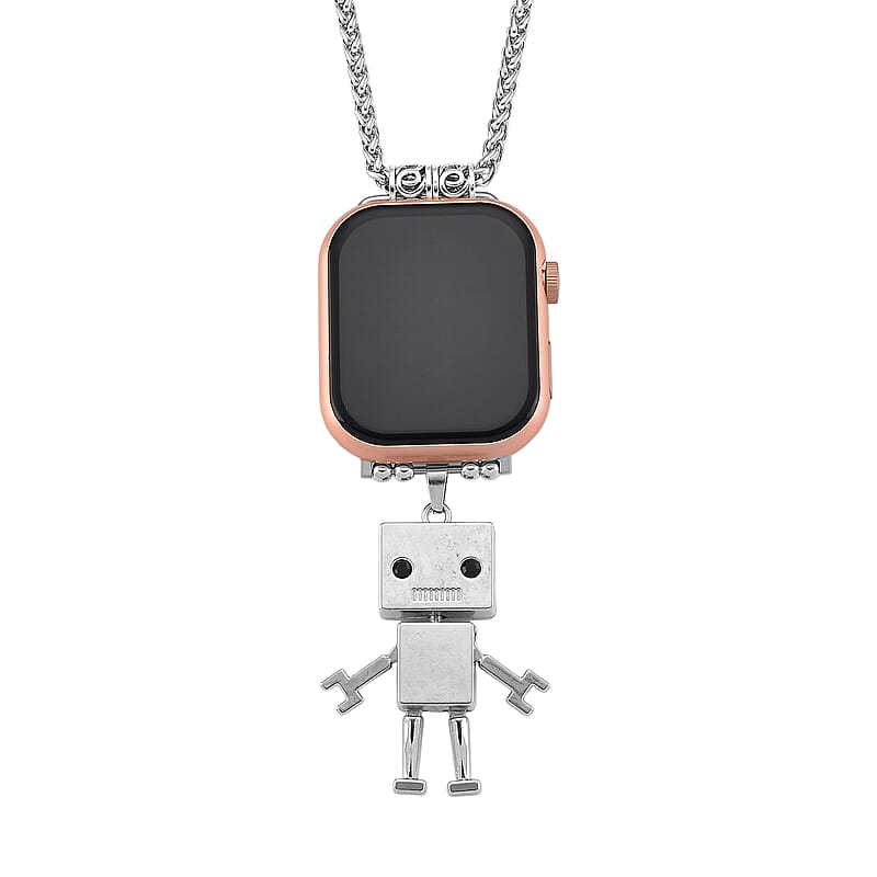 S9 Smart Multi -functional Rose Gold Smart Watch with Pink Silicone Strap and Robot Pendant Necklace (36 Inches) in Silvertone
