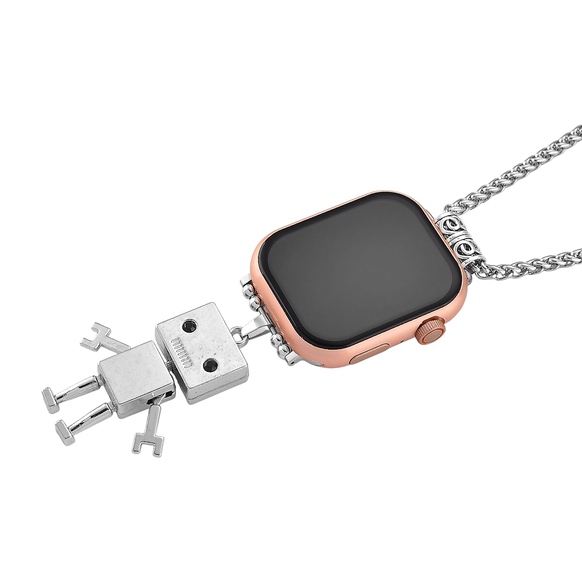 S9 Smart Multi -functional Rose Gold Smart Watch with Pink Silicone Strap and Robot Pendant Necklace (36 Inches) in Silvertone image number 6