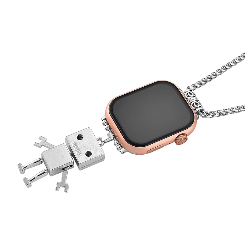S9 Smart Multi -functional Rose Gold Smart Watch with Pink Silicone Strap and Robot Pendant Necklace (36 Inches) in Silvertone