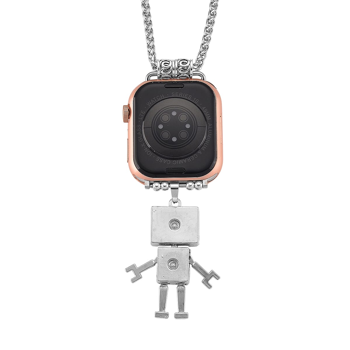 S9 Smart Multi -functional Rose Gold Smart Watch with Pink Silicone Strap and Robot Pendant Necklace (36 Inches) in Silvertone image number 7