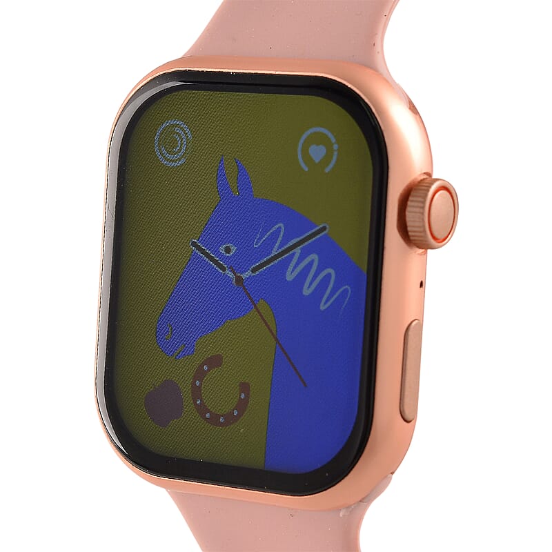 S9 Smart Multi -functional Rose Gold Smart Watch with Pink Silicone Strap and Robot Pendant Necklace (36 Inches) in Silvertone