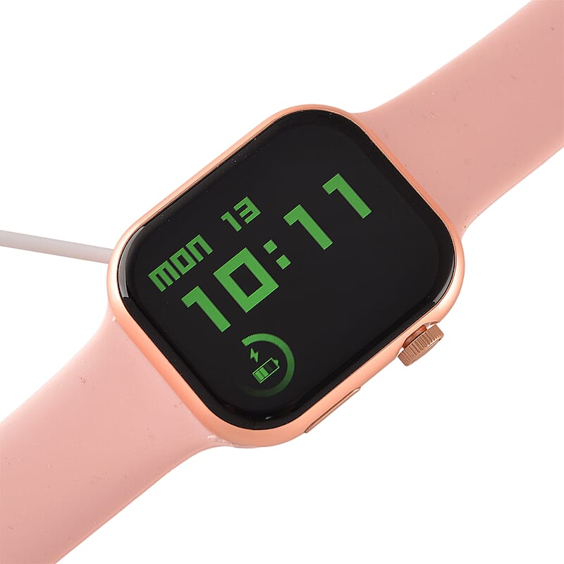 S9 Smart Multi -functional Rose Gold Smart Watch with Pink Silicone Strap and Robot Pendant Necklace (36 Inches) in Silvertone