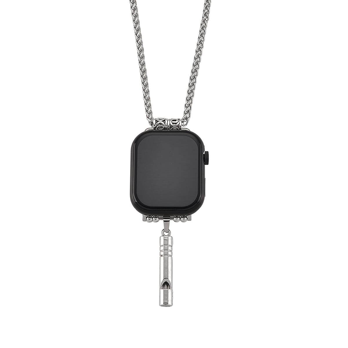 S9 Smart Multi -functional Black Smart Watch with Black Silicone Strap and Whistle Pendant Necklace (36 Inches) in Silvertone image number 5