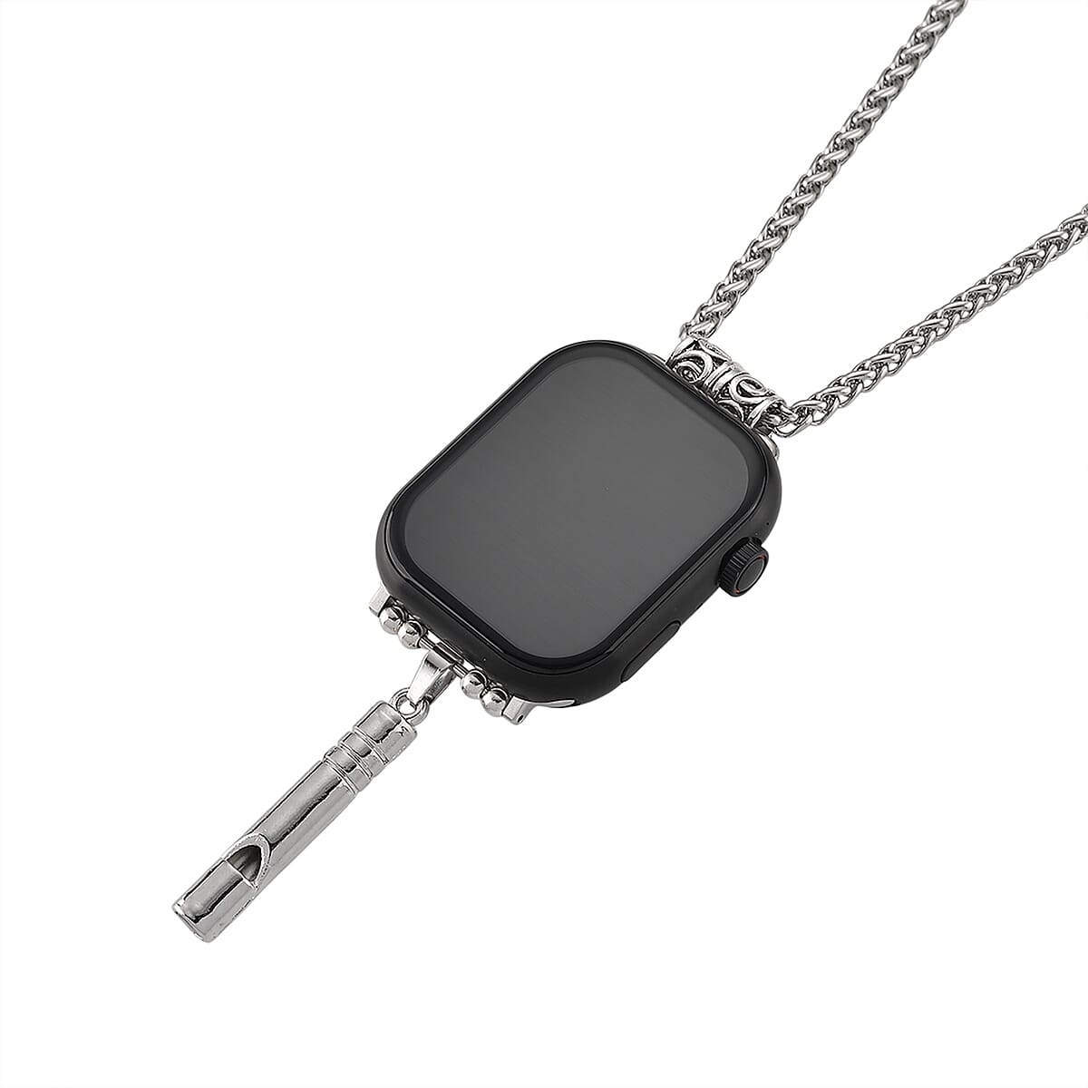 S9 Smart Multi -functional Black Smart Watch with Black Silicone Strap and Whistle Pendant Necklace (36 Inches) in Silvertone image number 6