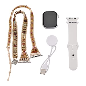 S9 Multi Functional Smart Watch with White Silicone and 3-Row Jasper Strap