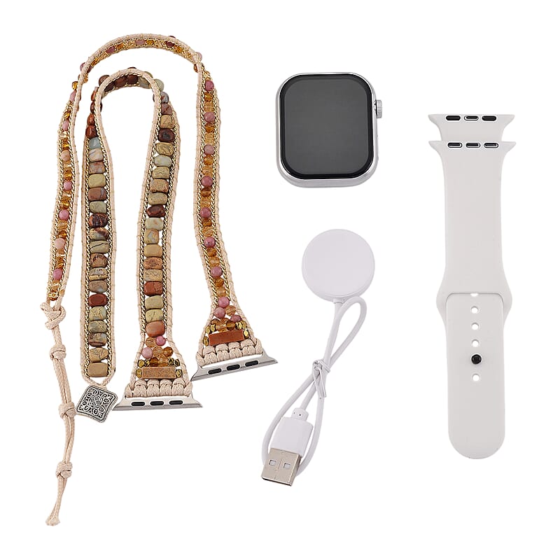 S9 Multi Functional Smart Watch with White Silicone and 3-Row Jasper Strap