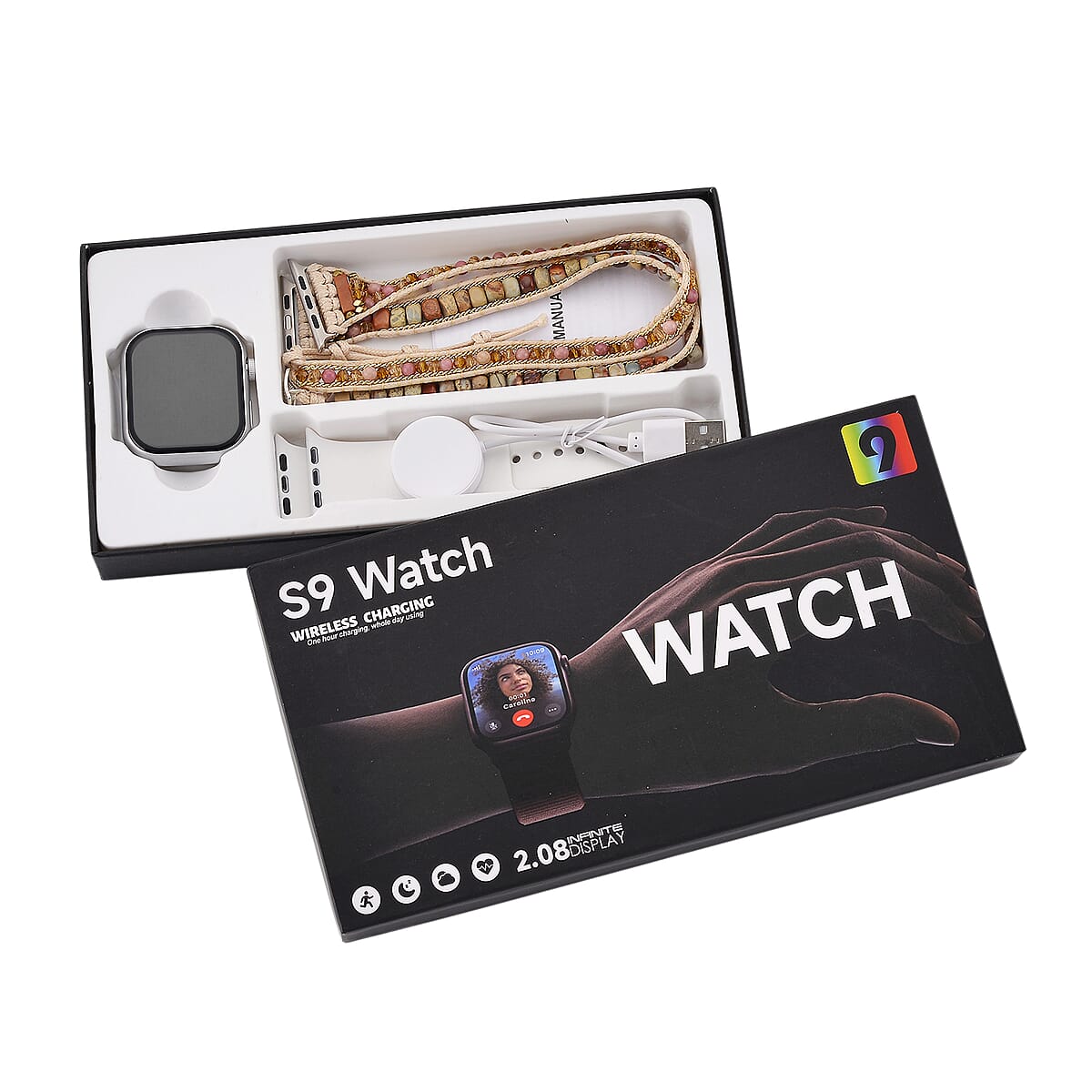 S9 Multi Functional Smart Watch with White Silicone and 3-Row Jasper Strap image number 9