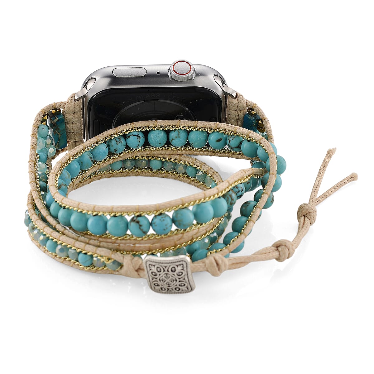 S9 Multi Functional Smart Watch with White Silicone and 3-Row Blue Howlite Strap image number 4