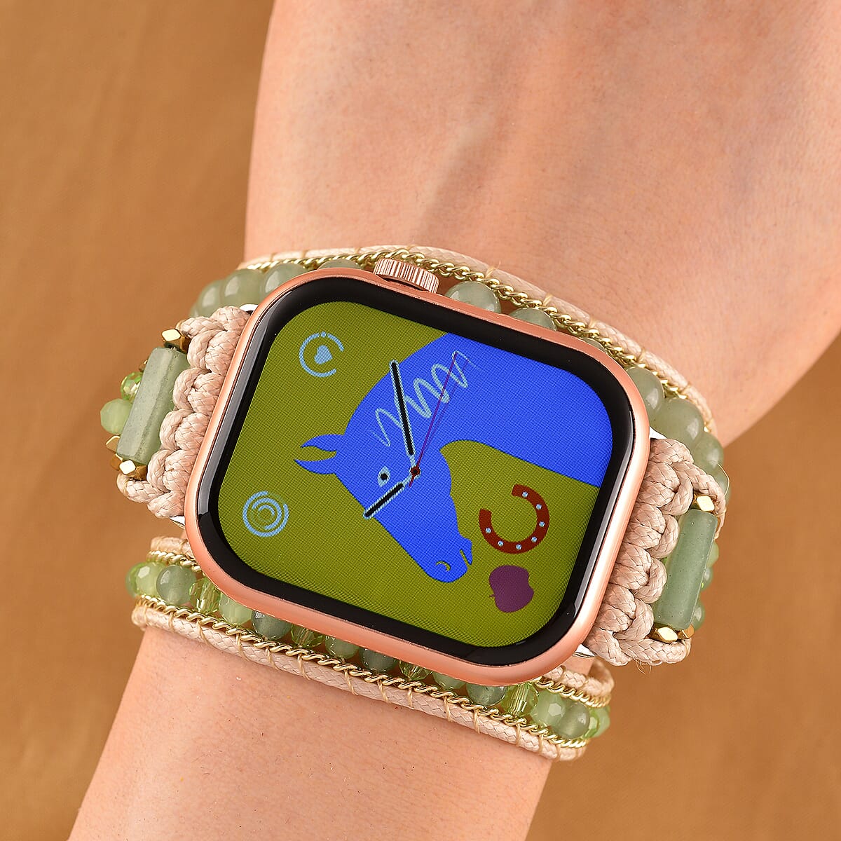 S9 Multi Functional Smart Watch with Pink Silicone and 3-Row Green Aventurine Strap image number 1