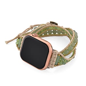 S9 Multi Functional Smart Watch with Pink Silicone and 3-Row Green Aventurine Strap