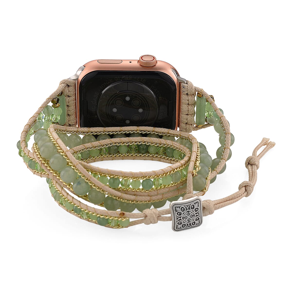 S9 Multi Functional Smart Watch with Pink Silicone and 3-Row Green Aventurine Strap image number 4