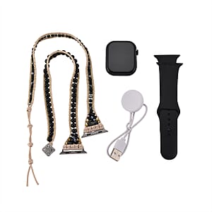 S9 Multi Functional Smart Watch with Black Silicone and 3-Row Black Obsidian Strap