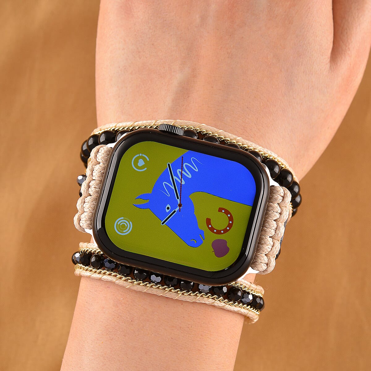 S9 Multi Functional Smart Watch with Black Silicone and 3-Row Black Obsidian Strap image number 1