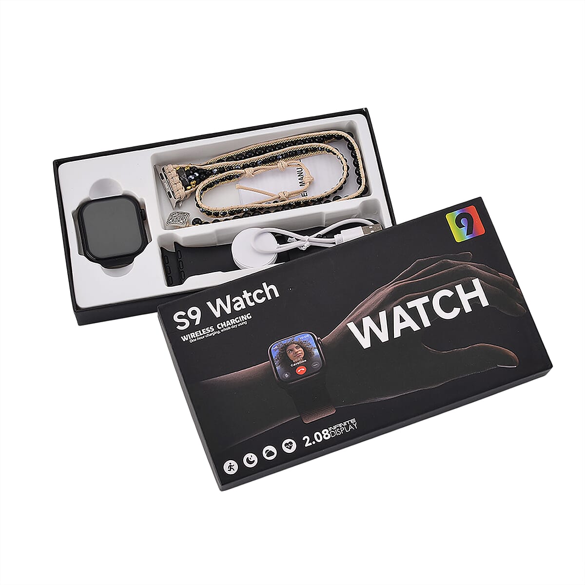 S9 Multi Functional Smart Watch with Black Silicone and 3-Row Black Obsidian Strap image number 9