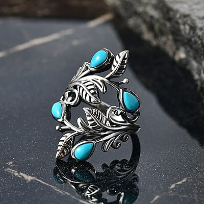 D'Joy Passport to Israel Artisan Crafted Turquoise 0.85 ctw Ring in Sterling Silver (Size 10.0)