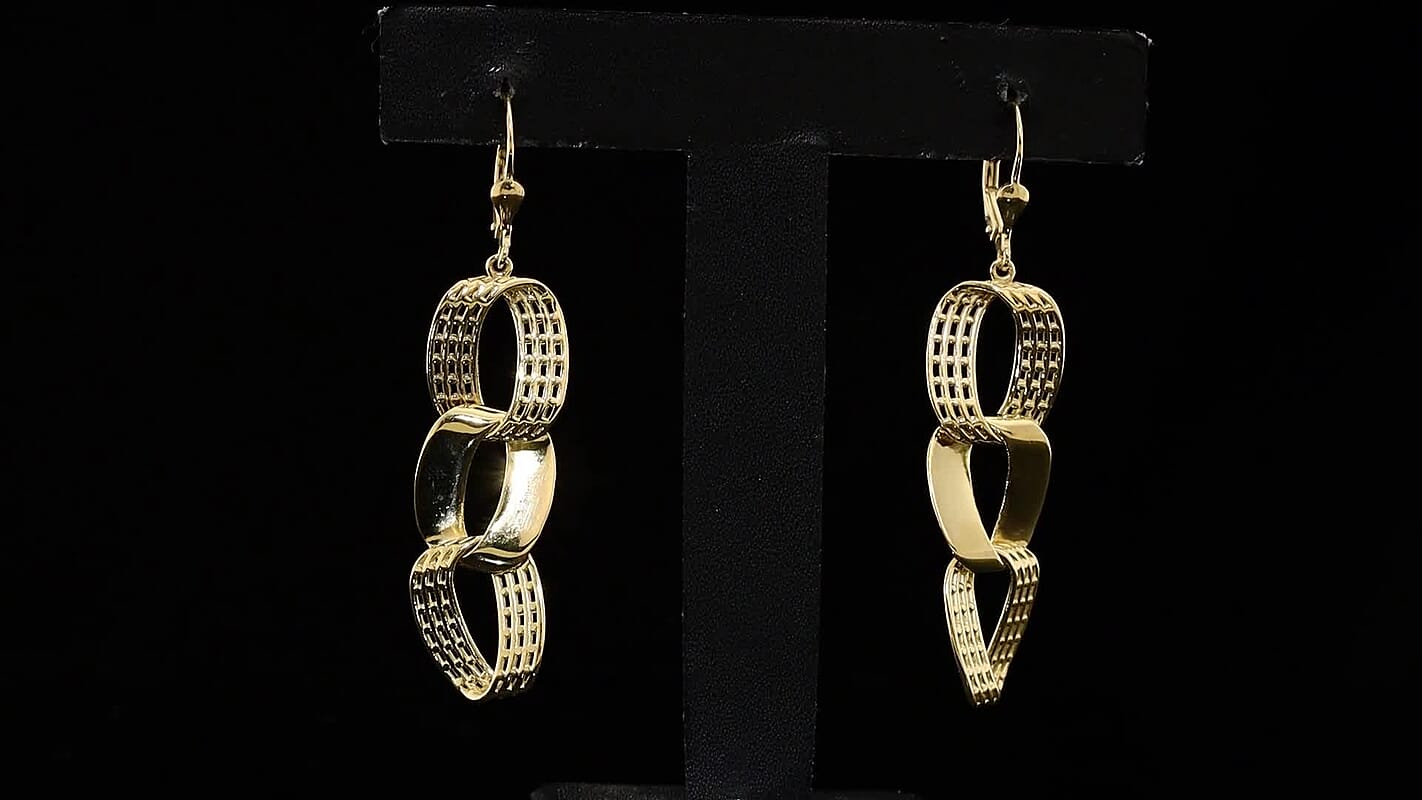 D'Joy Passport to Turkey Dangle Earrings in 18K Vermeil Yellow Gold Over Sterling Silver 7.60 Grams