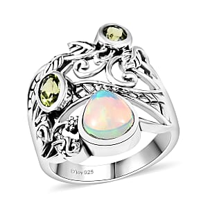D'Joy Premium Artisan Crafted Ethiopian Welo Opal and Peridot 1.75 ctw Ring in Sterling Silver (Size 10.0)