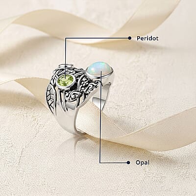 D'Joy Premium Artisan Crafted Ethiopian Welo Opal and Peridot 1.75 ctw Ring in Sterling Silver (Size 10.0)