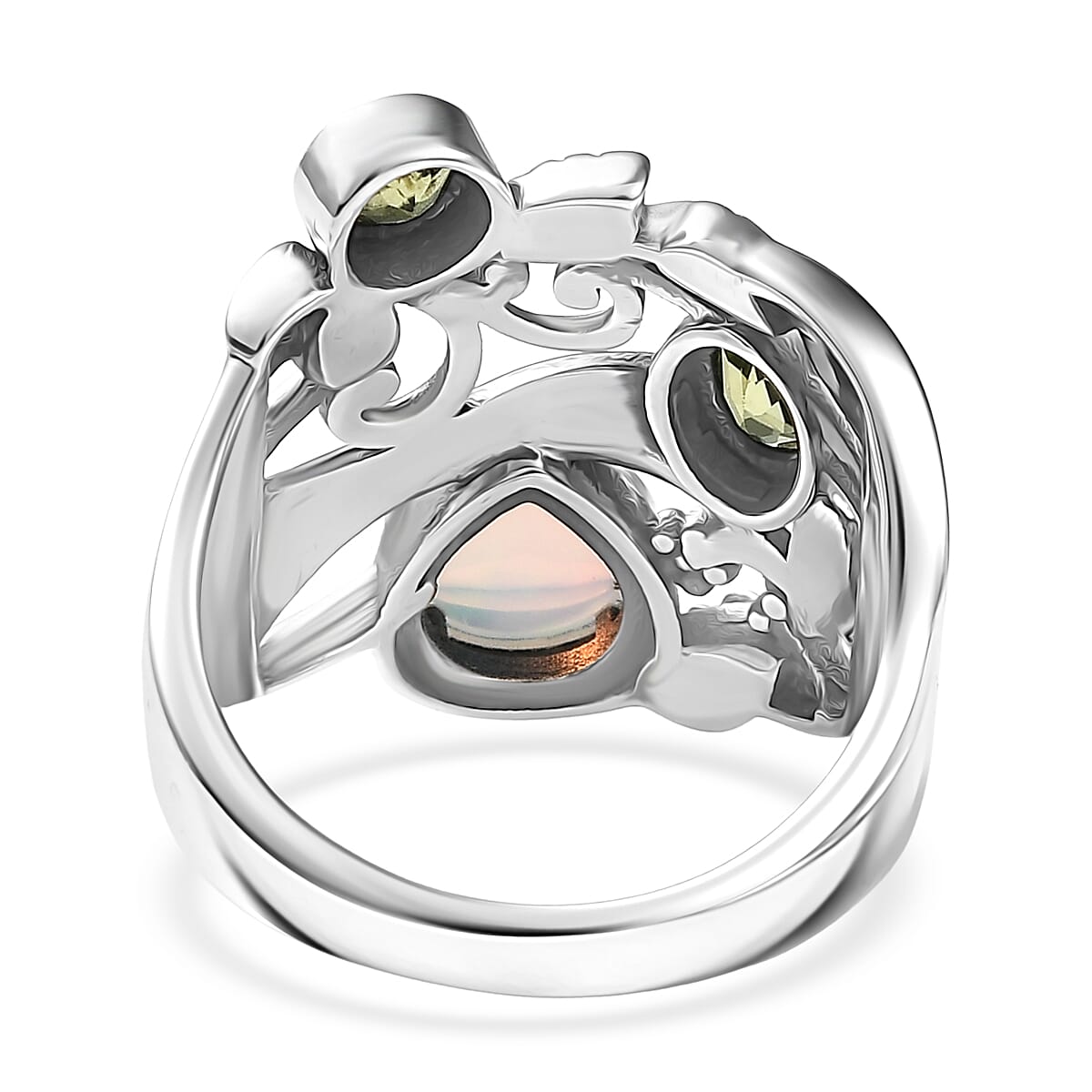 D'Joy Premium Artisan Crafted Ethiopian Welo Opal and Peridot 1.75 ctw Ring in Sterling Silver (Size 10.0) image number 4