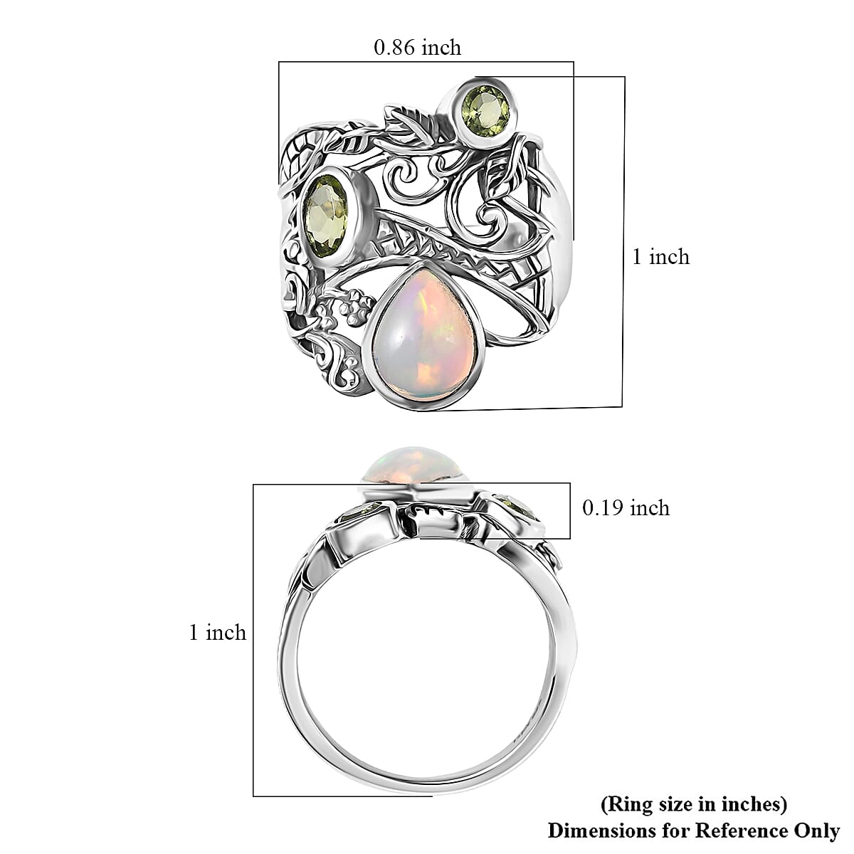 D'Joy Premium Artisan Crafted Ethiopian Welo Opal and Peridot 1.75 ctw Ring in Sterling Silver (Size 10.0) image number 5