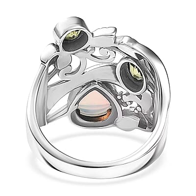 D'Joy Premium Artisan Crafted Ethiopian Welo Opal and Peridot 1.75 ctw Ring in Sterling Silver (Size 10.0)