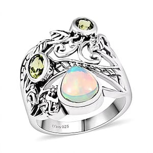 D'Joy Premium Artisan Crafted Ethiopian Welo Opal and Peridot 1.75 ctw Ring in Sterling Silver (Size 8.0)