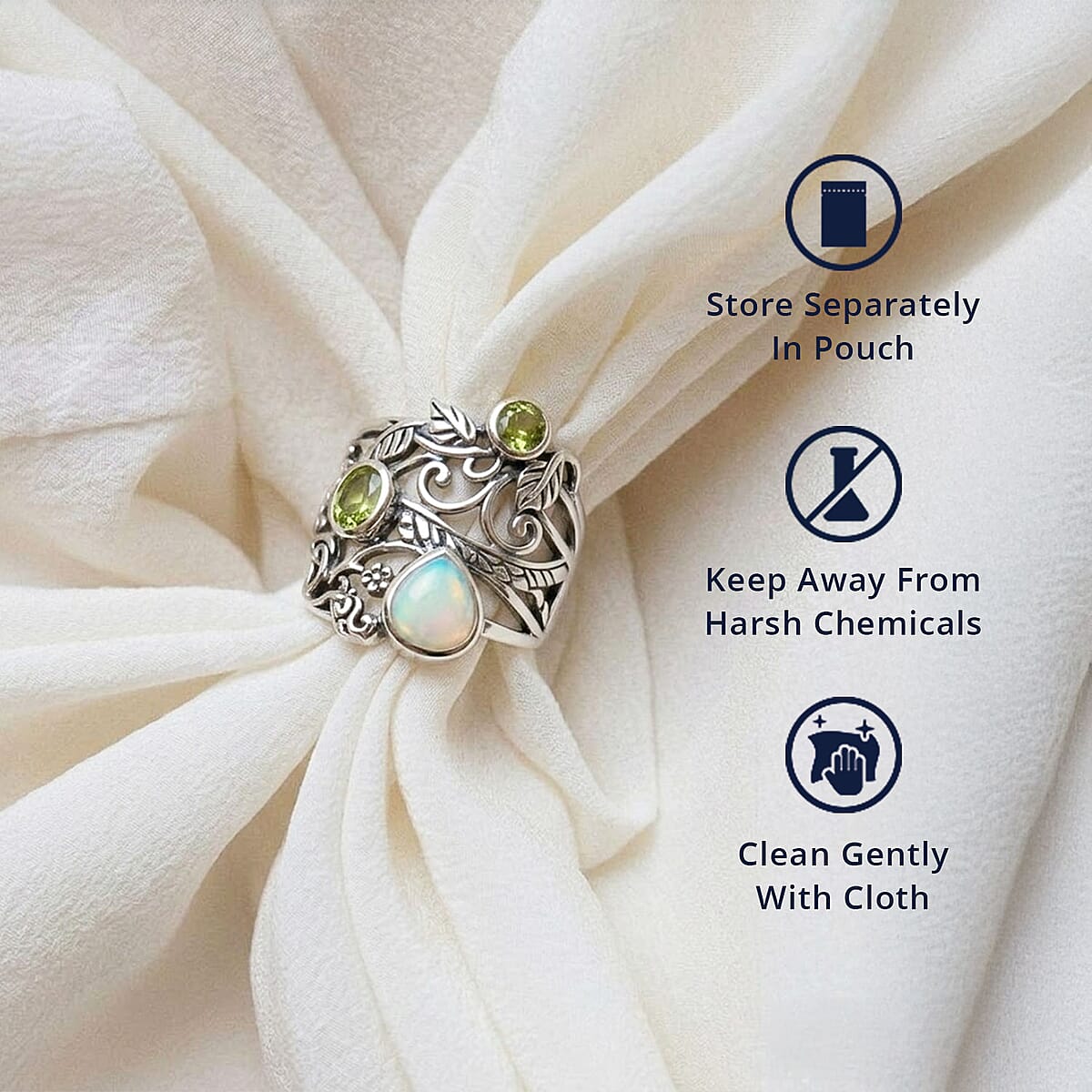 D'Joy Premium Artisan Crafted Ethiopian Welo Opal and Peridot 1.75 ctw Ring in Sterling Silver (Size 8.0) image number 4