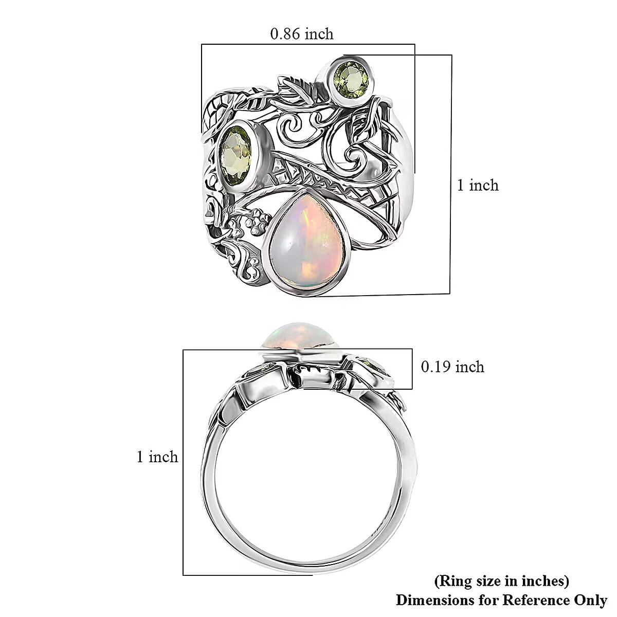 D'Joy Premium Artisan Crafted Ethiopian Welo Opal and Peridot 1.75 ctw Ring in Sterling Silver (Size 8.0) image number 5
