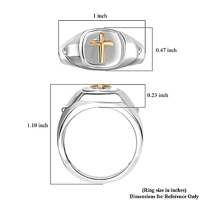 D'Joy Cross Mens Ring in 18K Vermeil YG and Rhodium Over Sterling Silver (Size 10.0) 6.55 Grams