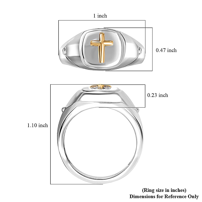 D'Joy Cross Mens Ring in 18K Vermeil YG and Rhodium Over Sterling Silver (Size 10.0) 6.55 Grams