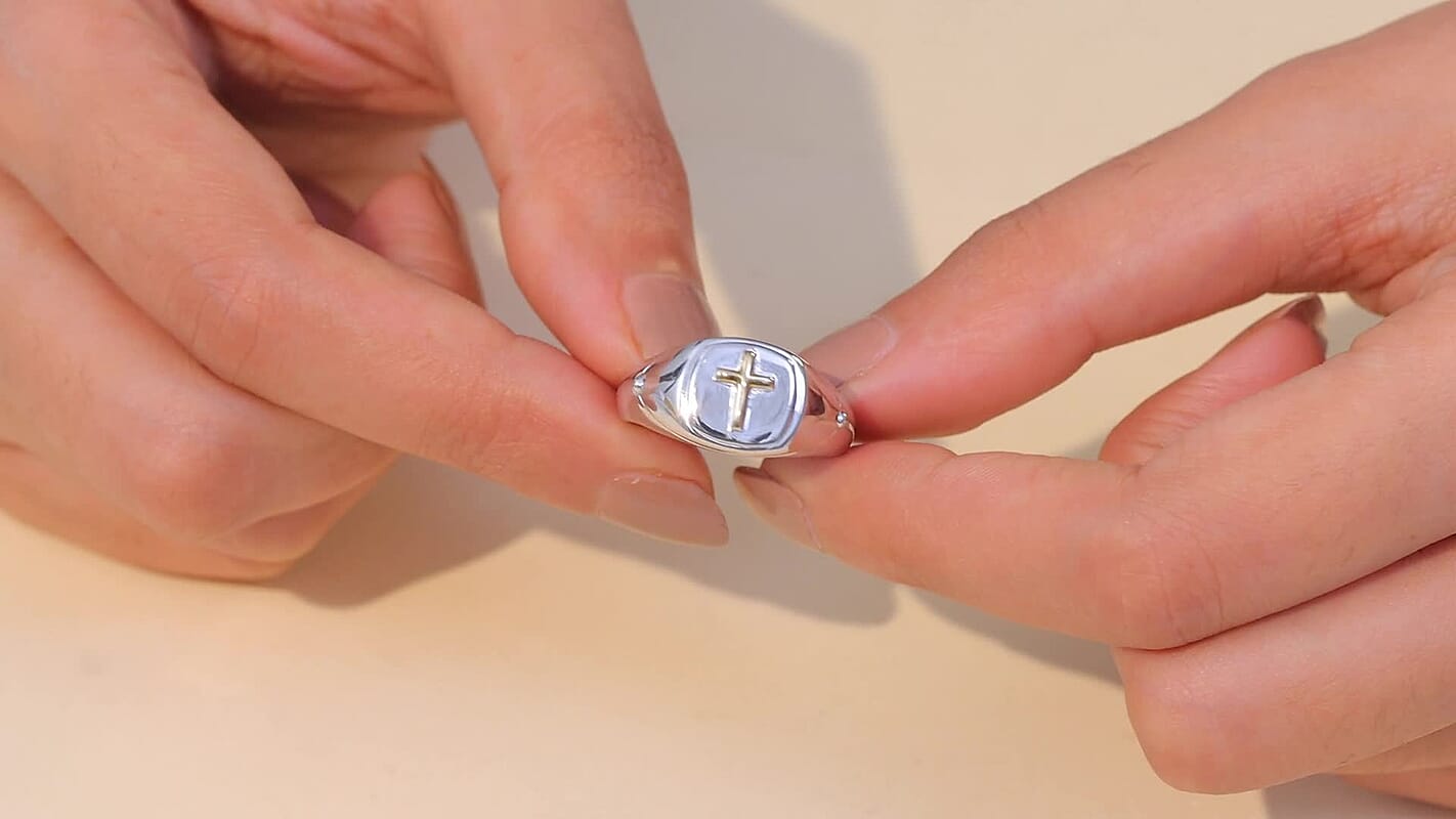 D'Joy 18K Vermeil YG and Rhodium Over Sterling Silver Cross Mens Ring (Size 10.0) (6.55 g)