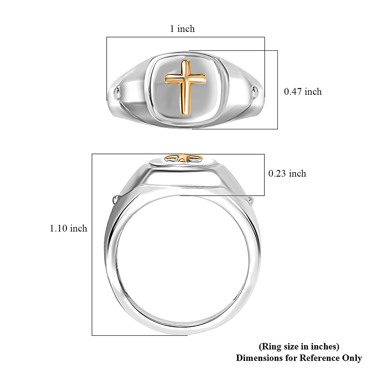 D'Joy Cross Mens Ring in 18K Vermeil YG and Rhodium Over Sterling Silver (Size 11.0) 6.55 Grams image number 4
