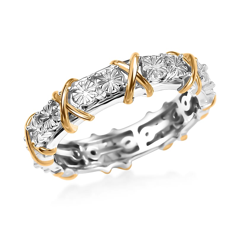 D'Joy XOXO Ring in 18K Vermeil YG and Rhodium Over Sterling Silver (Size 10.0) (3.97 Grams)