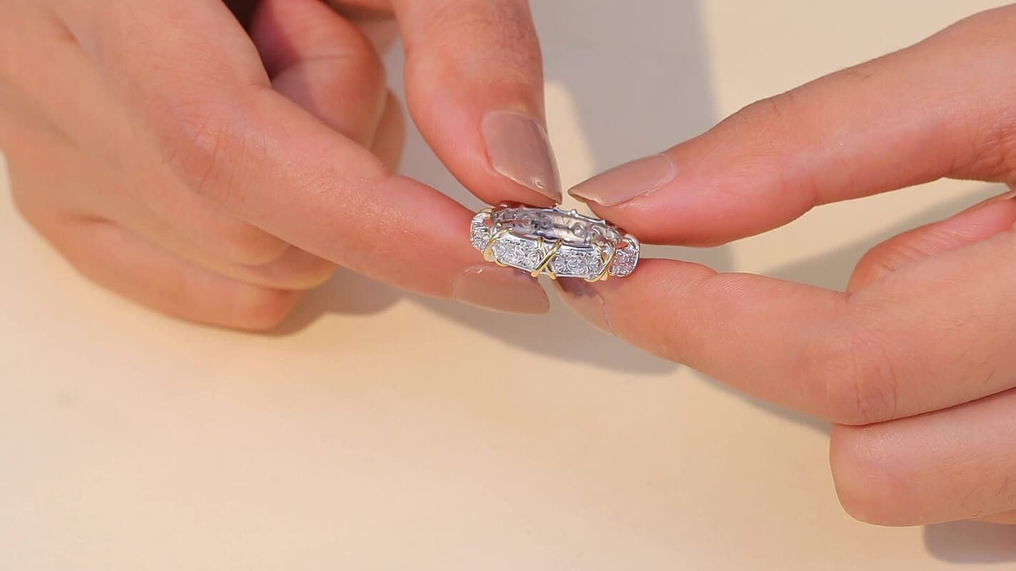 D'Joy 18K Vermeil YG and Rhodium Over Sterling Silver XOXO Ring (Size 10.0)(3.97 g)