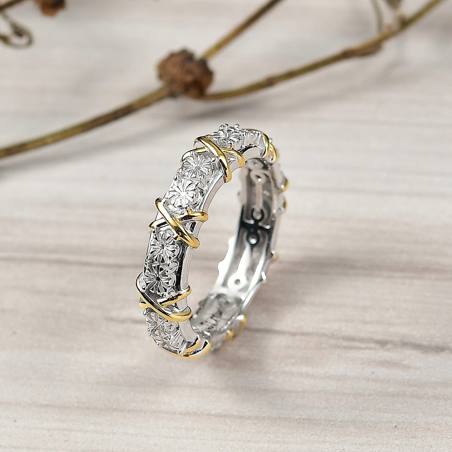 D'Joy XOXO Ring in 18K Vermeil YG and Rhodium Over Sterling Silver (Size 10.0) (3.97 Grams)