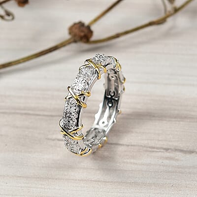 D'Joy XOXO Ring in 18K Vermeil YG and Rhodium Over Sterling Silver (Size 10.0) (3.97 Grams)